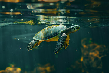 Obraz premium Turtle Swimming in the water, Ocean. Generative AI