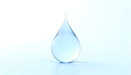 Fototapeta premium A digital rendering of a single water droplet against a stark white background, the droplet is rendered with a high level of detail, showcasing its translucent nature and the way light refracts throug