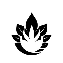 Black stylized lotus flower logo, composed of petals and semi-circular arc on white background, minimal.