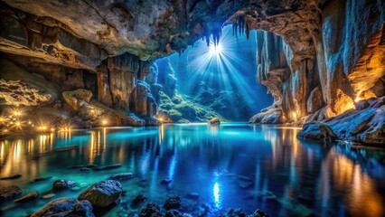 Obraz premium Uncover hidden aquifer depths through captivating night photography, revealing subterranean mysteries.
