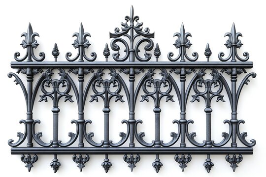 Intricate ironwork featuring ornate patterns and a sleek black finish, ideal for architectural design.