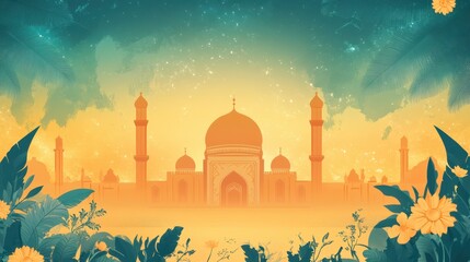 Islamic mosque building flat vector illustration
