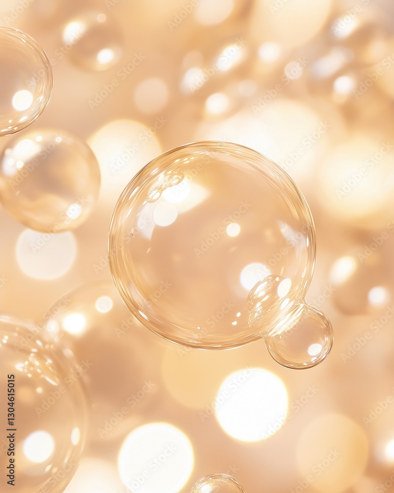 Poster close-up of a group of bubbles floating in the air. the bubbles are of different sizes and shapes, w