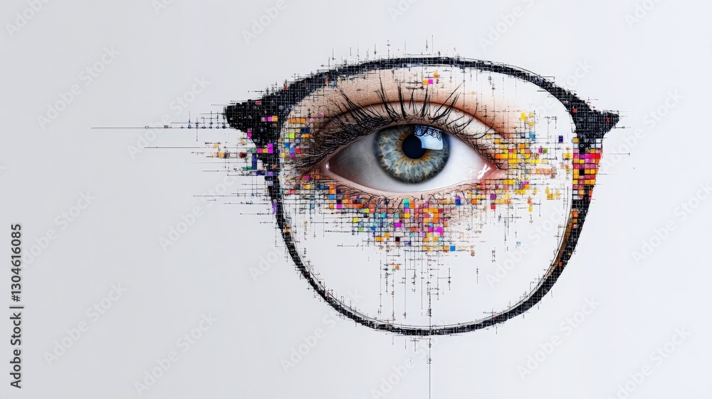 Poster eye with abstract digital effects and colorful patterns
