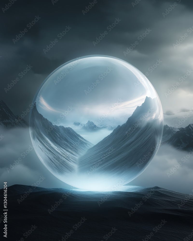 Aufkleber digital art piece that appears to be a surreal landscape with a large spherical object in the center