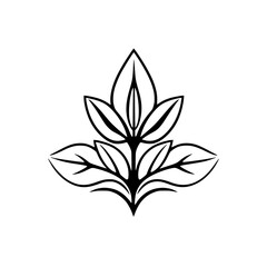 Black-and-white floral pattern with a stylized leaf arrangement on a white background.