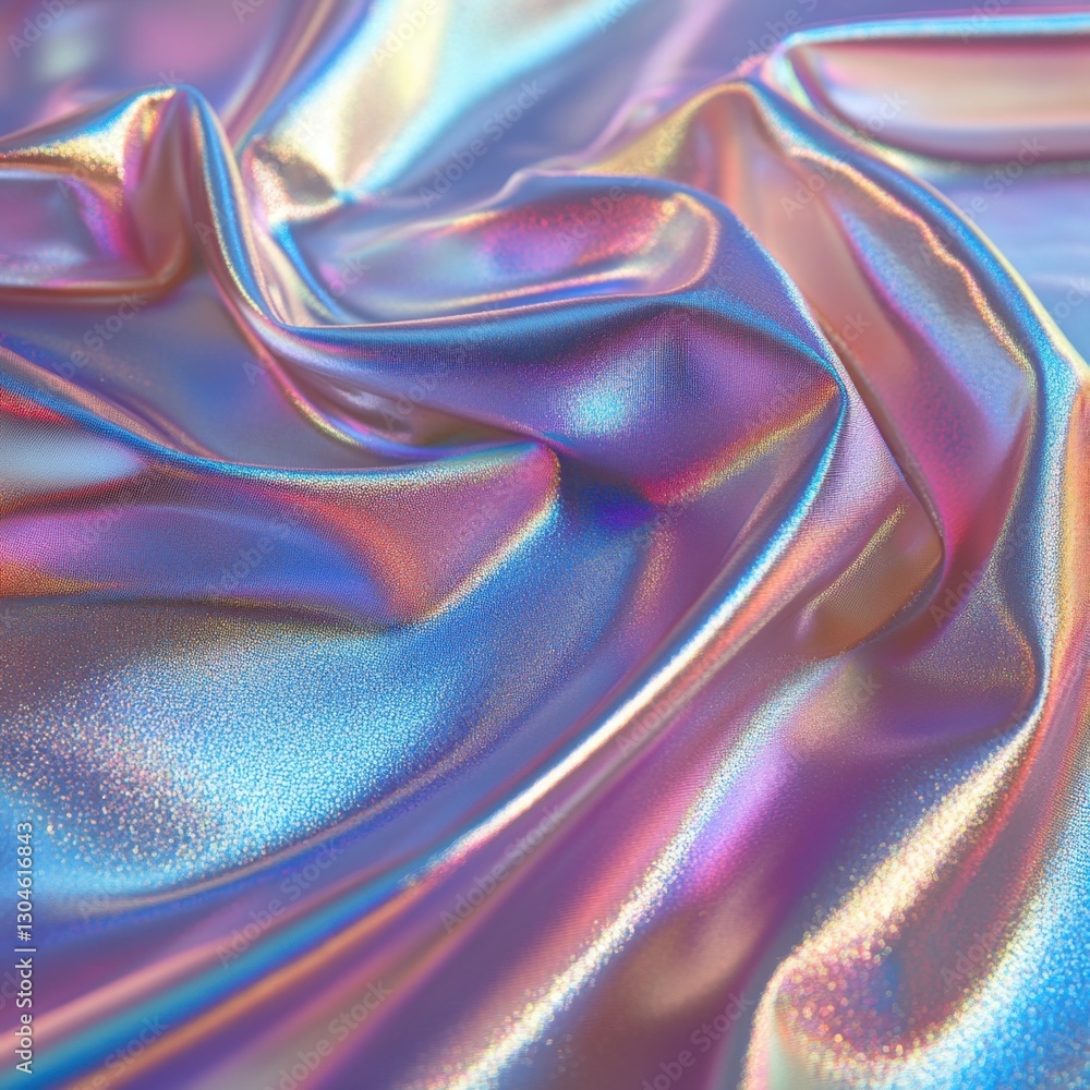 Poster iridescent fabric with captivating folds and shimmering light creates a mesmerizing holographic text
