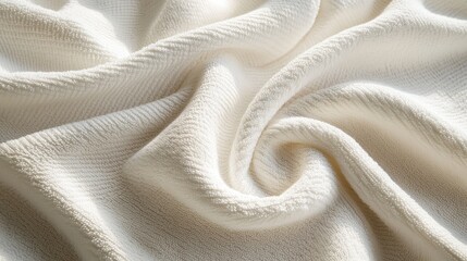 A pristine white beach towel, its folds meticulously arranged, lay gracefully on a neutral backdrop, a symbol of pure relaxation and effortless elegance.