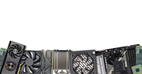 Computer assembly kit still life place for advertising and inscriptions