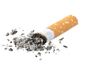 crushed cigarette butt with scattered ashes, symbolizing waste and pollution. remnants highlight environmental impact of smoking