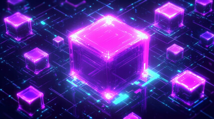Purple and Blue Cube Tech Scene