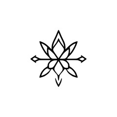 Black-ink stylized lotus blossom and arrow logo on a white background. A black-ink stylized lotus blossom logo with a central arrow is in the center on a white background.