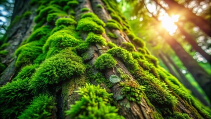 Obraz premium Lush Green Moss Covering Tree Bark - Close-Up Nature Photography
