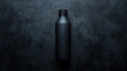 A sleek, matte black water bottle, its minimalist design exuding confidence and professionalism, rests against a deep, dark backdrop, ready to capture attention and promote your brand.