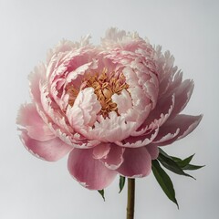 "A perfectly bloomed peony in soft pastel pink, isolated on a pure white background."