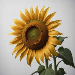 "A fully bloomed sunflower with a rich golden center, set on a pure white backdrop."