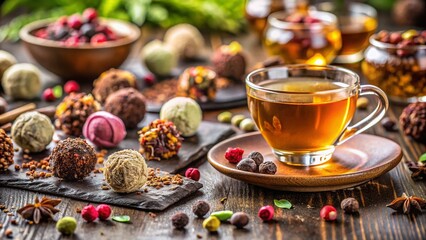 Luxurious Tea & Truffles: Gourmet Indulgence Stock Photo