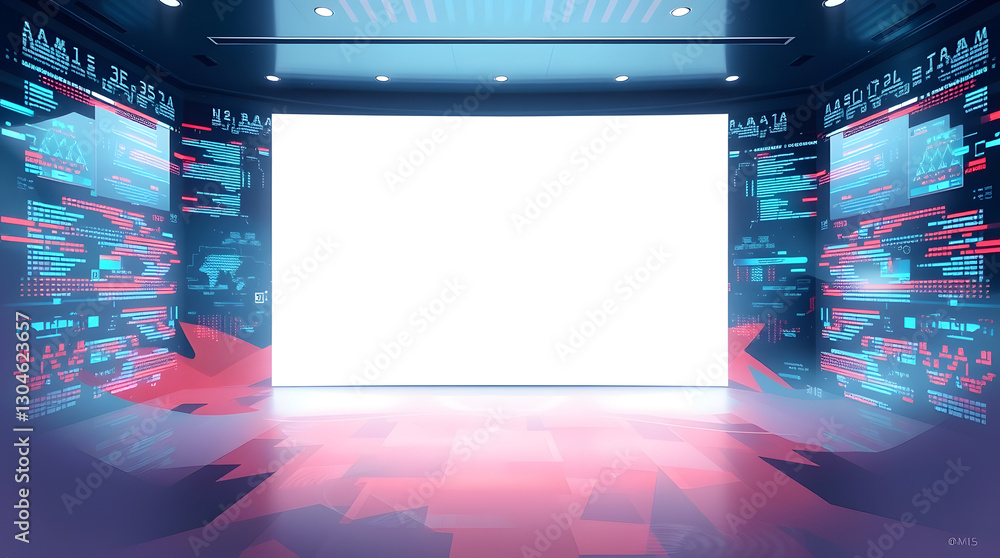 Aufkleber a futuristic room with a large screen and data displays
