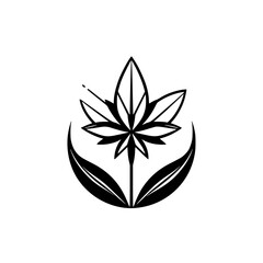 Stylized graphic illustration of a cannabis leaf emblem, minimalist, clean, elegant style, white background.