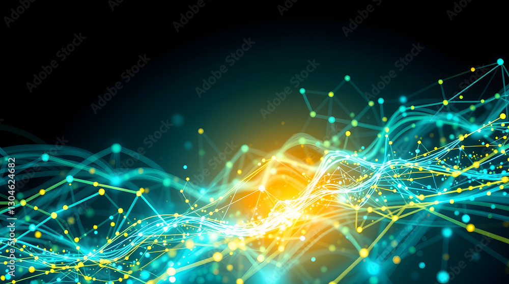 Poster abstract digital network with glowing lines and dots, representing data flow and connectivity