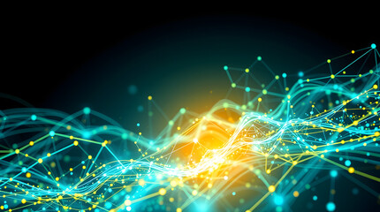 abstract digital network with glowing lines and dots, representing data flow and connectivity