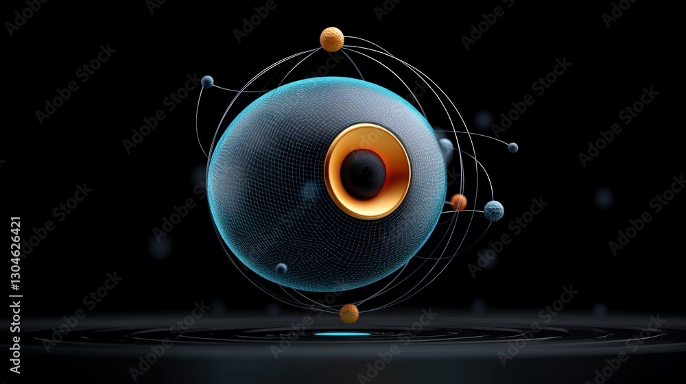 Poster abstract 3d model of atom with colorful particles and orbiting electrons