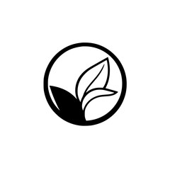 Minimalist Logo of Green Leaves Enclosed in a Circle on White Background.