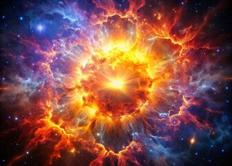 Fototapeta premium Macro Fiery Cosmic Explosion: Vibrant Nebula Energy Burst Stock Photo