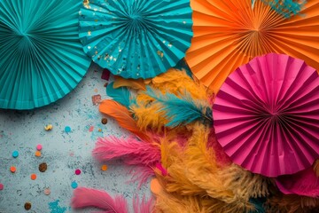 The banner mockup for Happy USA Independence Day, Labor Day, and Columbus Day features paper fans and confetti against a white background, captured in a flat lay from the top