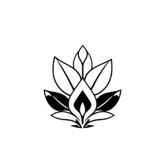 **A symmetrical, black-and-white, minimalistic composition of a stylized lotus flower. Simple, symmetrical and elegant.**