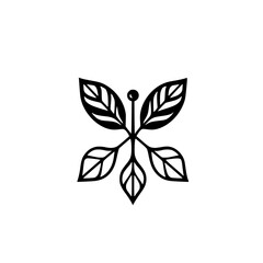 **Black and White Floral Symbol: A Simple and Elegant Leaf-Shaped Motif**