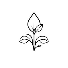 Minimalist plant logo depicting a sprout with leaves on a white background.