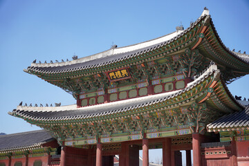 Seoul, Korean traditional architecture, sky, asian roof, Gyeongbokgung Palace