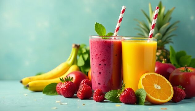 Colorful array of fresh fruits and vegetables for vibrant smoothies, organic, wellness