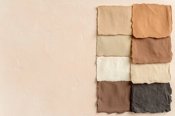 Fototapeta premium Soft fabric swatches arranged in earthy tones, showcasing divers