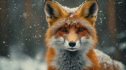 Obraz premium Red fox winter forest snowfall portrait wildlife