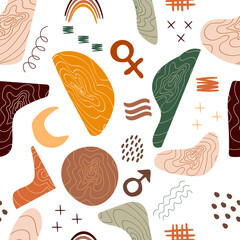 Trendy abstract seamless pattern with various geometric shapes. Different figures. Great for textile, fabric, wallpaper, wrapping, scrapbook and packaging