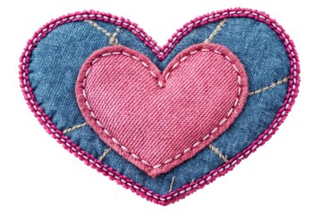 Obraz premium A charming vintage pink denim heart, sewn and ready to add retro romance to your projects.