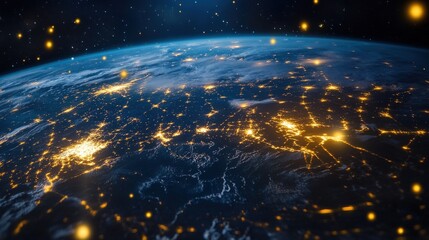 Night Earth, city lights, space, global, darkness.
