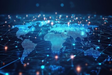 Obraz premium Global business network concept visualized through digital mind maps and interconnected nodes