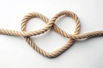 Obraz premium A delicate, heart-shaped rope knot; a minimalist love symbol against a white background.