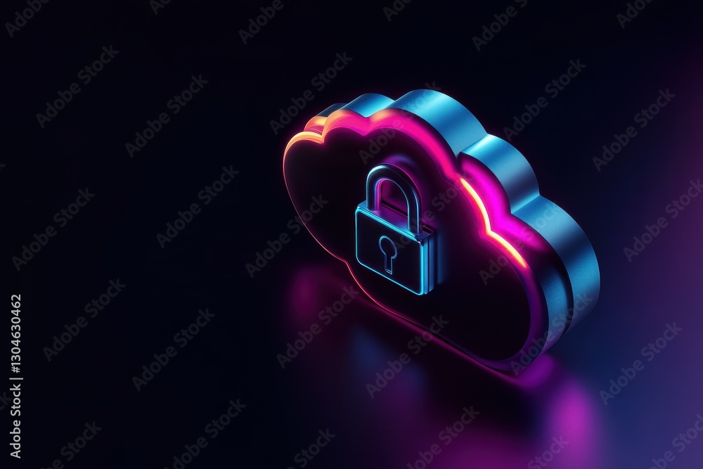 Poster cloud security services depicted with an abstract cloud icon and padlock symbol, emphasizing cyberse