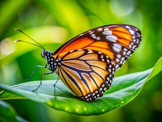 Macro Photography: Plain Tiger Butterfly on Leaf, Close-up Insect Detail