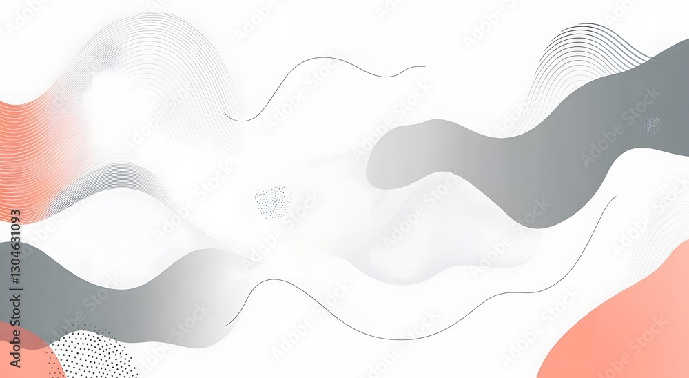 Poster abstract background with fluid shapes in muted coral, gray and white tones, evoking a sense of moder