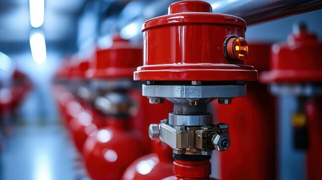 Fire alert activation triggering sprinkler systems and safety measures, fire alarm alert activation, automated crisis response Copy space, commercial use