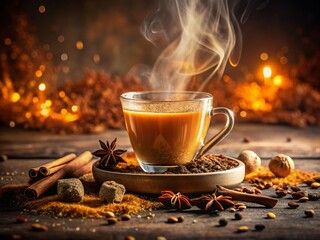 Macro Photo: Warm Chai Tea with Honey and Pepper - Aromatic Spice and Sweetness