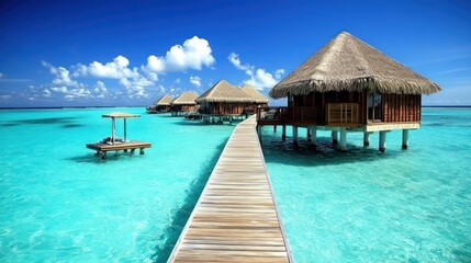 Maldives overwater bungalows, turquoise lagoons, and perfect sunny skies for relaxation