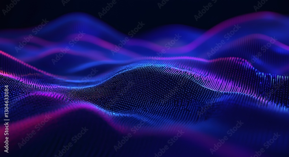 Poster abstract glowing waves background, featuring dynamic particles and a dark backdrop