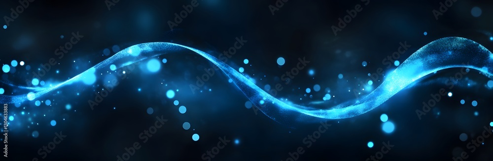 Poster a flowing blue energy wave with sparkling particles. the image conveys movement and dynamism