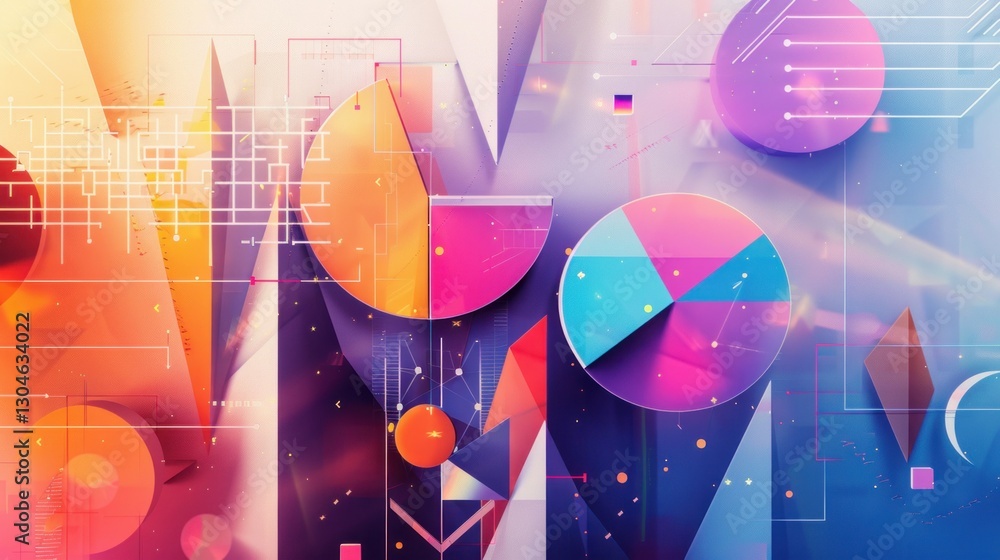 Aufkleber abstract visual of pie charts and graphs with geometric shapes.